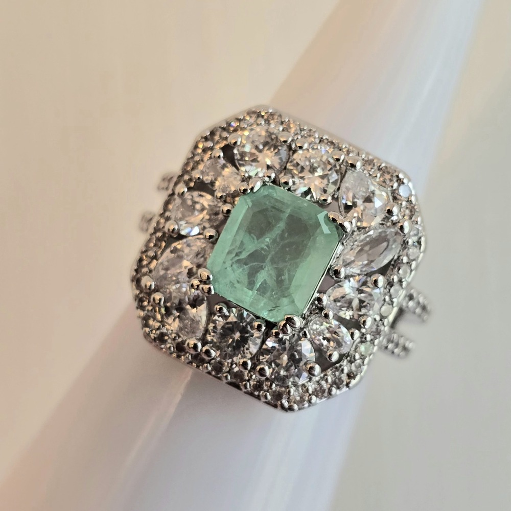 Bomb Party RG78416 Sz 6 Ring Sunset Kissed Mint Green Tourmaline on Rhodium NEW